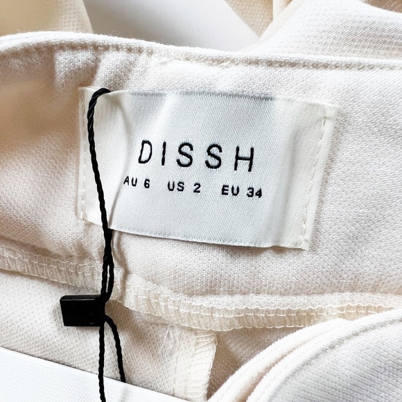 NEW DISSH Jackson Cream Tapered Leg Pleated Trouser Pants Casual Career 2 - Picture 2 of 8